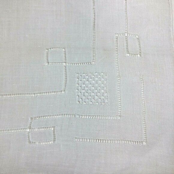 Vintage White Handkerchief Hanky With Geometric Stitching Dresser Scarf Pocket - Picture 1 of 5